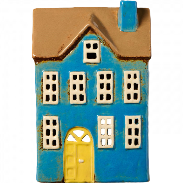 Ljushus Visby blått med gul dörr