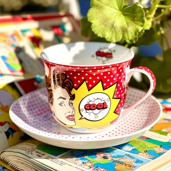 Tekopp med fat ?Pop art?